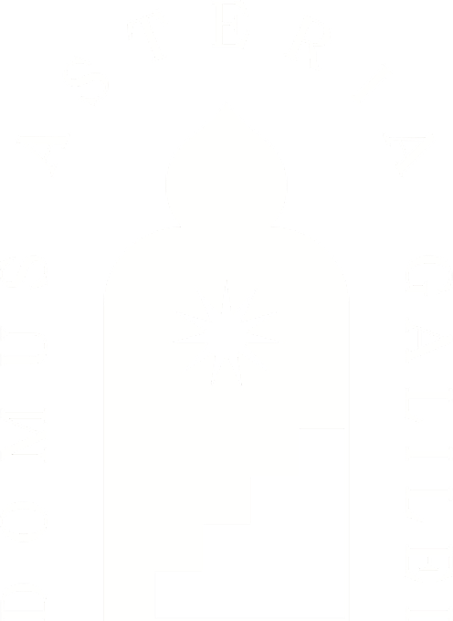 Logo Museo Asteria Galilei con silhouette di architettura, una scala e una stella a otto punte al centro.